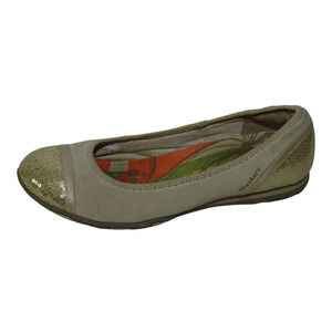 Skechers Beige Suede Ballet Flats Gold Sequins Women Size 8.5 Comfort Round Toe